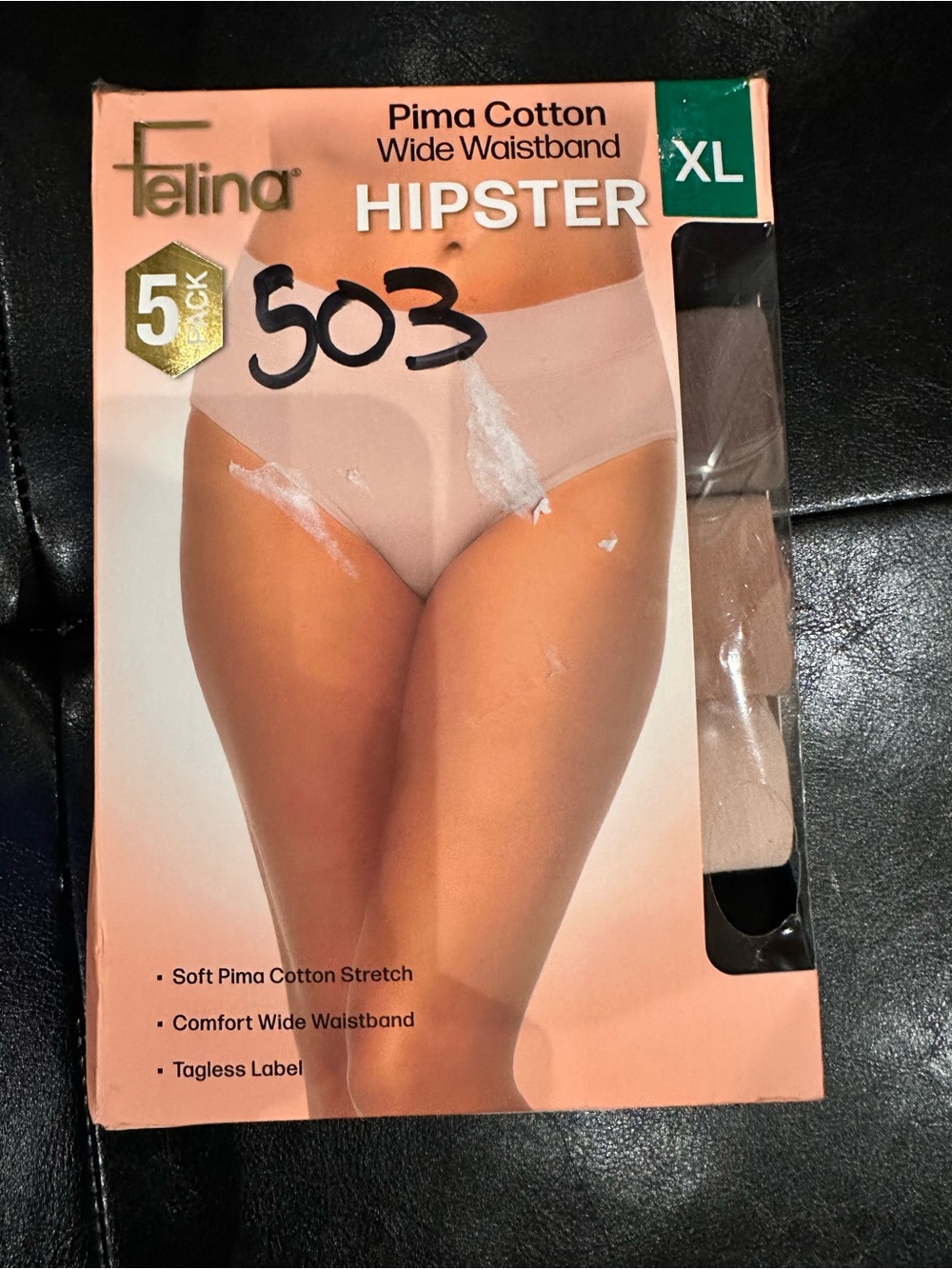 NWT Felina Hipster Briefs in Nude Black - Pima Cotton Wide Waistband 5 Pack